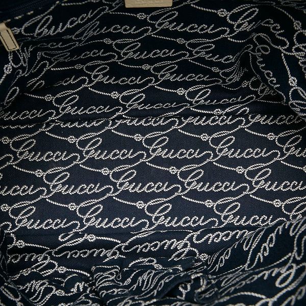 グッチ 169973 ネイビー ホワイト ナイロン レザー ボストンバッグ レディース GUCCI 【中古】