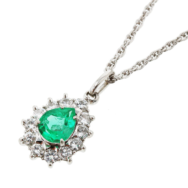 Pt900 プラチナ Pt850 プラチナ エメラルド0.59ct ダイヤ0.46ct ネックレス レディース 【中古】
