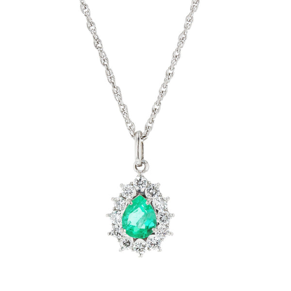 Pt900 プラチナ Pt850 プラチナ エメラルド0.59ct ダイヤ0.46ct ネックレス レディース 【中古】
