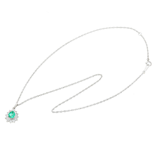 Pt900 プラチナ Pt850 プラチナ エメラルド0.59ct ダイヤ0.46ct ネックレス レディース 【中古】