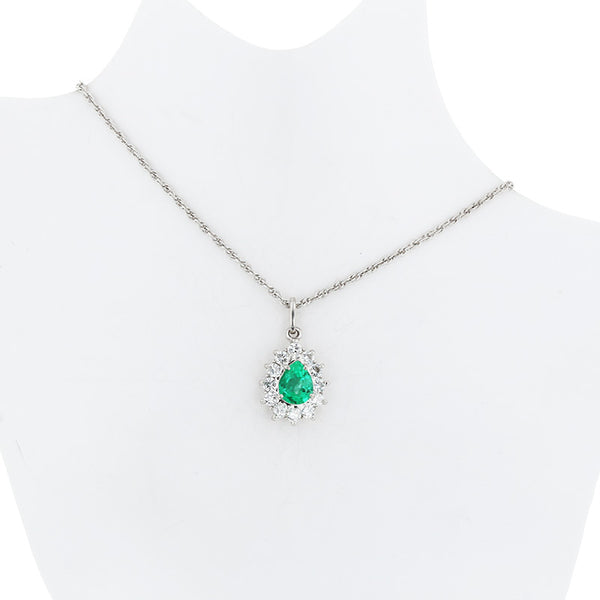 Pt900 プラチナ Pt850 プラチナ エメラルド0.59ct ダイヤ0.46ct ネックレス レディース 【中古】