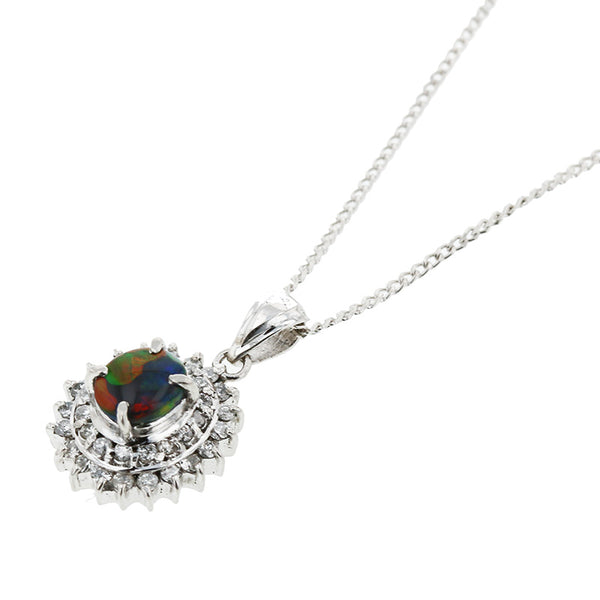Pt900 プラチナ Pt850 プラチナ ブラックオパール0.40ct ダイヤ0.33ct ネックレス レディース 【中古】