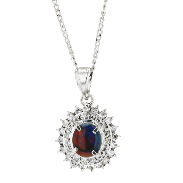 Pt900 プラチナ Pt850 プラチナ ブラックオパール0.40ct ダイヤ0.33ct ネックレス レディース 【中古】