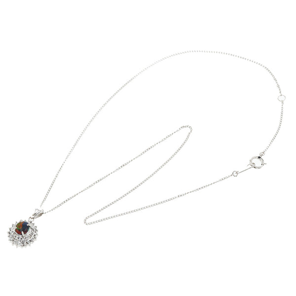 Pt900 プラチナ Pt850 プラチナ ブラックオパール0.40ct ダイヤ0.33ct ネックレス レディース 【中古】