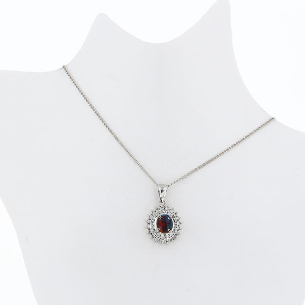 Pt900 プラチナ Pt850 プラチナ ブラックオパール0.40ct ダイヤ0.33ct ネックレス レディース 【中古】