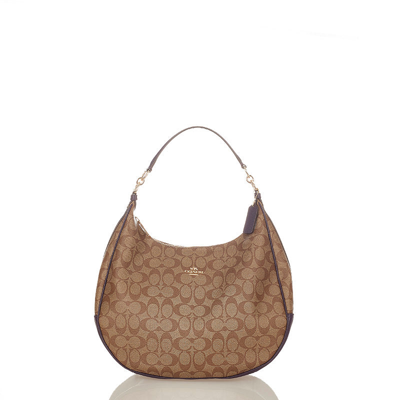 コーチ シグネチャー ハーレーホーボー F38300 ブラウン　パープル PVC レザー ハンドバッグ ショルダーバッグ2way レディース COACH 【中古】