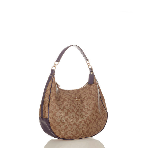 コーチ シグネチャー ハーレーホーボー F38300 ブラウン　パープル PVC レザー ハンドバッグ ショルダーバッグ2way レディース COACH 【中古】