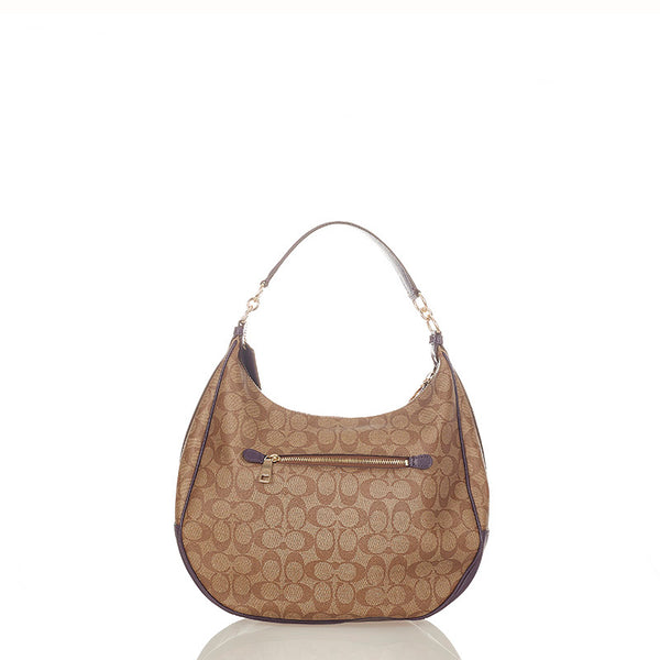 コーチ シグネチャー ハーレーホーボー F38300 ブラウン　パープル PVC レザー ハンドバッグ ショルダーバッグ2way レディース COACH 【中古】