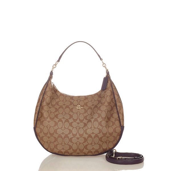 コーチ シグネチャー ハーレーホーボー F38300 ブラウン　パープル PVC レザー ハンドバッグ ショルダーバッグ2way レディース COACH 【中古】