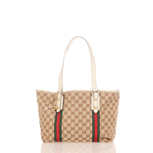 グッチ GGキャンバス シェリーライン 137396 ベージュ キャンバス レザー トートバッグ レディース GUCCI 【中古】