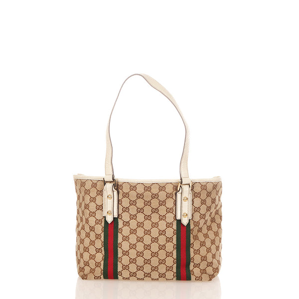 グッチ GGキャンバス シェリーライン 137396 ベージュ キャンバス レザー トートバッグ レディース GUCCI 【中古】