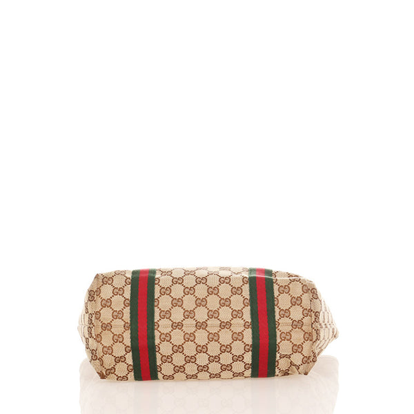 グッチ GGキャンバス シェリーライン 137396 ベージュ キャンバス レザー トートバッグ レディース GUCCI 【中古】