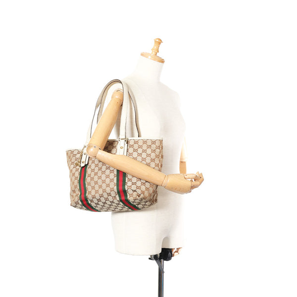 グッチ GGキャンバス シェリーライン 137396 ベージュ キャンバス レザー トートバッグ レディース GUCCI 【中古】