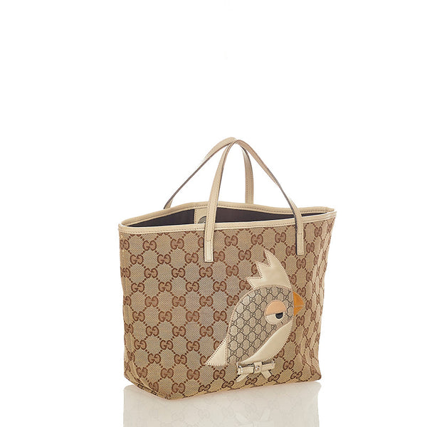 グッチ GGキャンバス パパガッロ 271101 ベージュ キャンバス レザー ハンドバッグ レディース GUCCI 【中古】