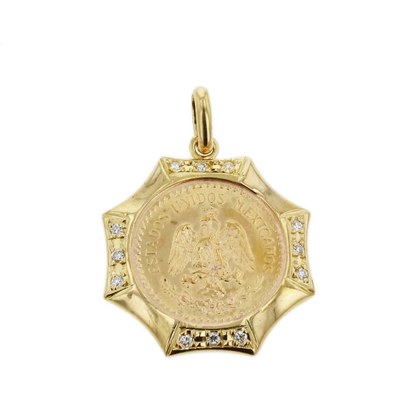 K21.6 ゴールド K18YG イエローゴールド ダイヤ0.15ct 2.5ペソ金貨 ペンダントトップ レディース 【中古】