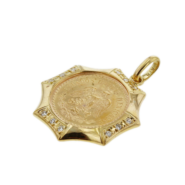 K21.6 ゴールド K18YG イエローゴールド ダイヤ0.15ct 2.5ペソ金貨 ペンダントトップ レディース 【中古】