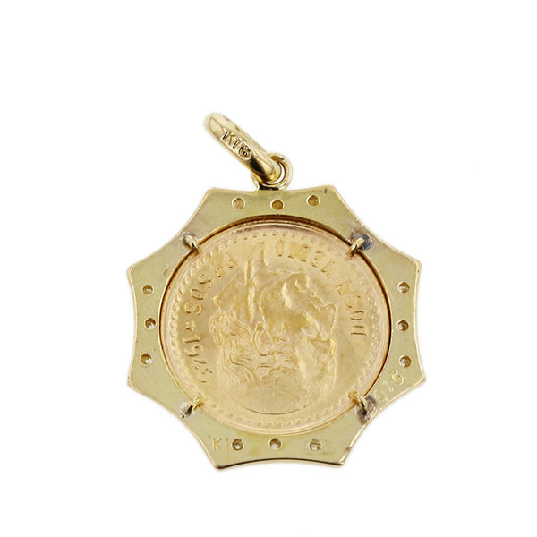 K21.6 ゴールド K18YG イエローゴールド ダイヤ0.15ct 2.5ペソ金貨 ペンダントトップ レディース 【中古】