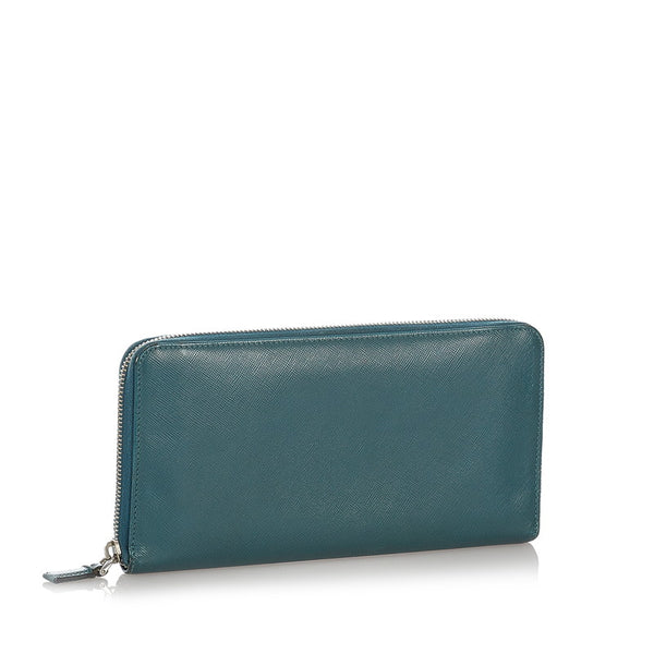 プラダ ラウンドファスナー 長財布 2M1220 グリーン レザー メンズ PRADA 【中古】
