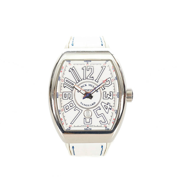 フランクミュラー ヴァンガード V45SCDT ホワイト ステンレス レザー 腕時計 メンズ FRANCK MULLER 自動巻き(手巻付き) ホワイト文字盤 【中古】