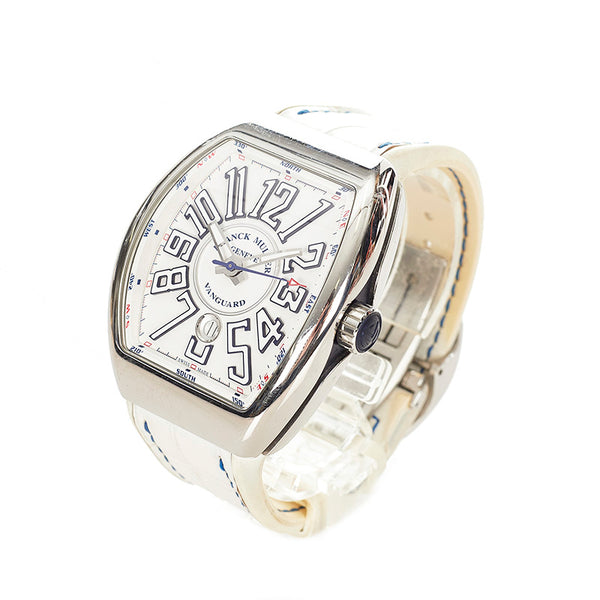 フランクミュラー ヴァンガード V45SCDT ホワイト ステンレス レザー 腕時計 メンズ FRANCK MULLER 自動巻き(手巻付き) ホワイト文字盤 【中古】