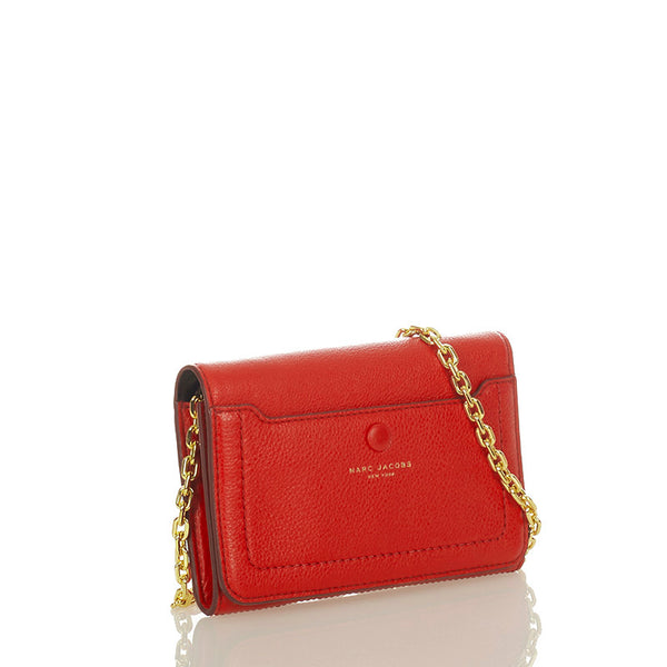 マークジェイコブス エンパイアシティ M0014437 レッド レザー チェーン ショルダーバッグ レディース MARC JACOBS 【中古】