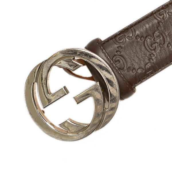 グッチ グッチシマ インターロッキングG 411924 ブラウン レザー ベルト メンズ GUCCI 【中古】