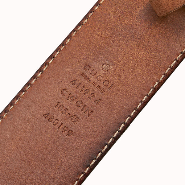 グッチ グッチシマ インターロッキングG 411924 ブラウン レザー ベルト メンズ GUCCI 【中古】