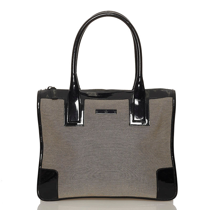 グッチ 000-0855 ベージュ ブラック キャンバス パテントレザー ハンドバッグ レディース GUCCI 【中古】
