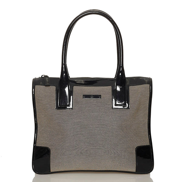グッチ 000-0855 ベージュ ブラック キャンバス パテントレザー ハンドバッグ レディース GUCCI 【中古】