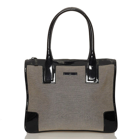 グッチ 000-0855 ベージュ ブラック キャンバス パテントレザー ハンドバッグ レディース GUCCI 【中古】