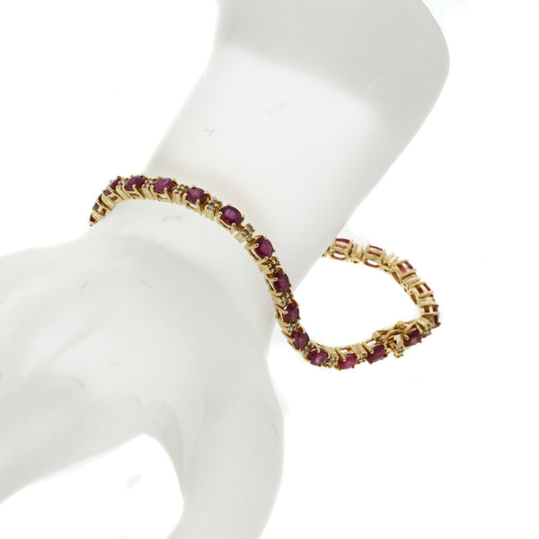 K18YG イエローゴールド ルビー3.00ct ダイヤ0.30ct ブレスレット レディース 【中古】