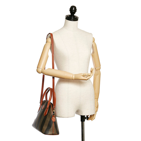 フェンディ ペカン 14 14092 2 ベージュ ブラック ブラウン PVC レザー ハンドバッグ ショルダーバッグ 2WAY レディース FENDI 【中古】