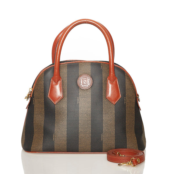 フェンディ ペカン 14 14092 2 ベージュ ブラック ブラウン PVC レザー ハンドバッグ ショルダーバッグ 2WAY レディース FENDI 【中古】