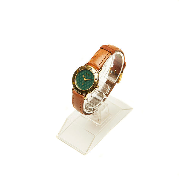 グッチ 3000L ブラウン メッキ 腕時計 レディース GUCCI クオーツ グリーン文字盤 【中古】