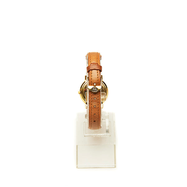 グッチ 3000L ブラウン メッキ 腕時計 レディース GUCCI クオーツ グリーン文字盤 【中古】