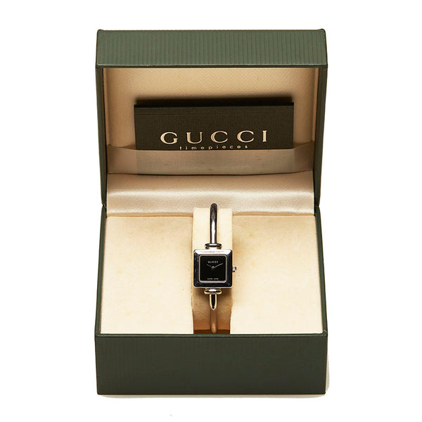グッチ 1900L シルバー ステンレススチール 腕時計 レディース GUCCI クオーツ ブラック文字盤 【中古】