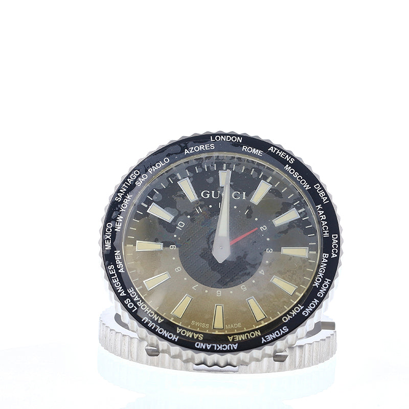 グッチ 210 YC210001 シルバー ステンレススチール 置時計 メンズ GUCCI クオーツ ブラック文字盤 【中古】