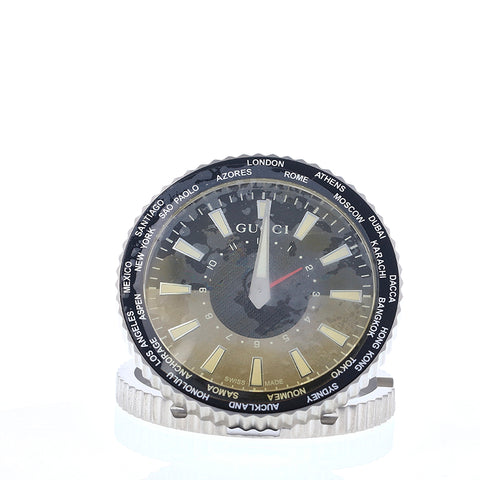 グッチ 210 YC210001 シルバー ステンレススチール 置時計 メンズ GUCCI クオーツ ブラック文字盤 【中古】