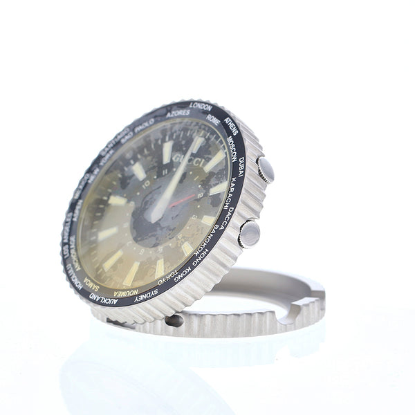 グッチ 210 YC210001 シルバー ステンレススチール 置時計 メンズ GUCCI クオーツ ブラック文字盤 【中古】