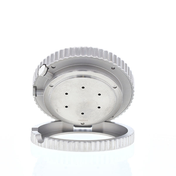 グッチ 210 YC210001 シルバー ステンレススチール 置時計 メンズ GUCCI クオーツ ブラック文字盤 【中古】