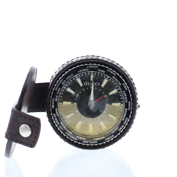 グッチ 210 YC210001 シルバー ステンレススチール 置時計 メンズ GUCCI クオーツ ブラック文字盤 【中古】