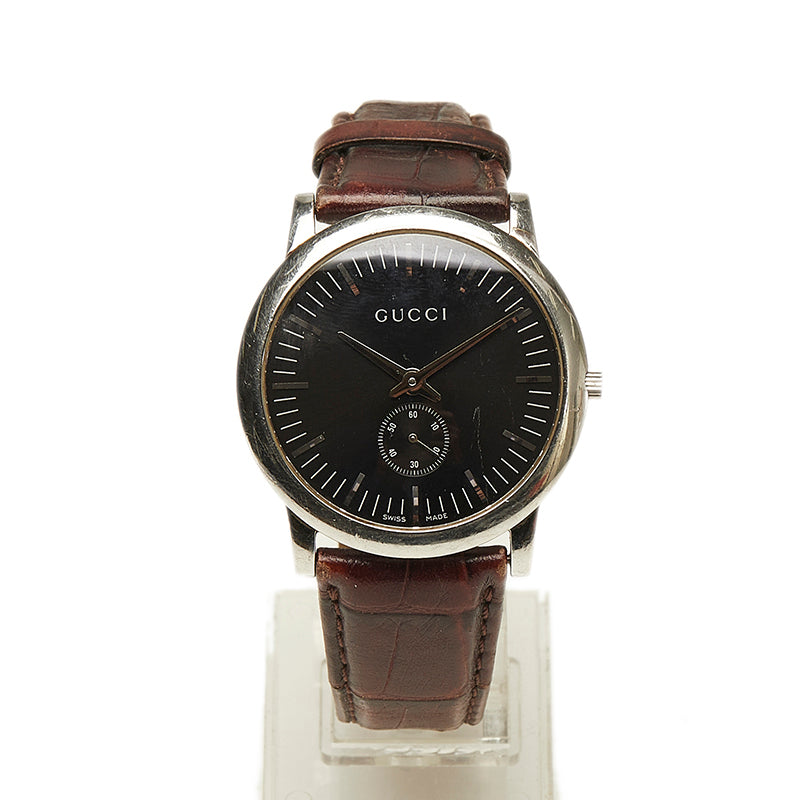 グッチ 5600M シルバー ステンレススチール 腕時計 メンズ GUCCI クオーツ ブラック文字盤 【中古】