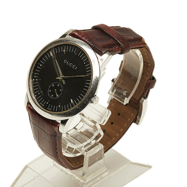 グッチ 5600M シルバー ステンレススチール 腕時計 メンズ GUCCI クオーツ ブラック文字盤 【中古】