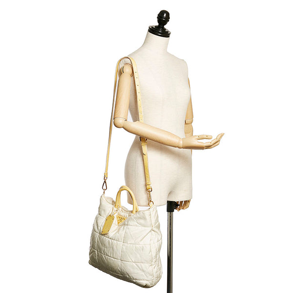 プラダ ホワイト ナイロン レザー ハンドバッグ ショルダーバッグ 2WAY レディース PRADA 【中古】