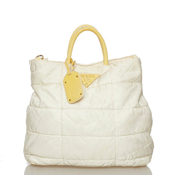 プラダ ホワイト ナイロン レザー ハンドバッグ ショルダーバッグ 2WAY レディース PRADA 【中古】