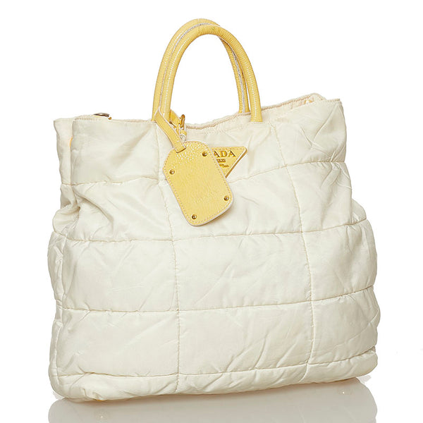 プラダ ホワイト ナイロン レザー ハンドバッグ ショルダーバッグ 2WAY レディース PRADA 【中古】
