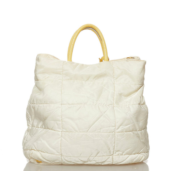 プラダ ホワイト ナイロン レザー ハンドバッグ ショルダーバッグ 2WAY レディース PRADA 【中古】