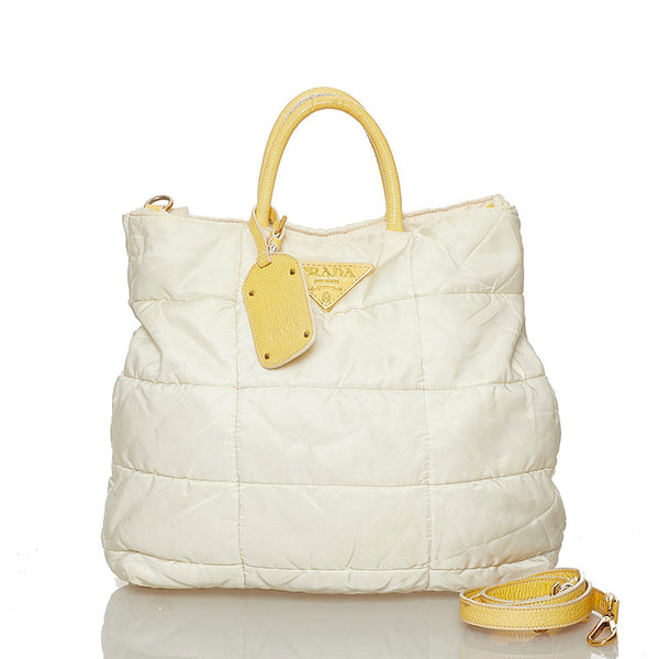 プラダ ホワイト ナイロン レザー ハンドバッグ ショルダーバッグ 2WAY レディース PRADA 【中古】