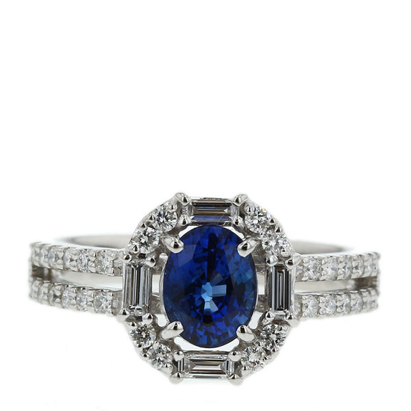 Pt900 プラチナ サファイア1.13ct ダイヤ0.42ct リング 指輪 レディース 12号 【中古】