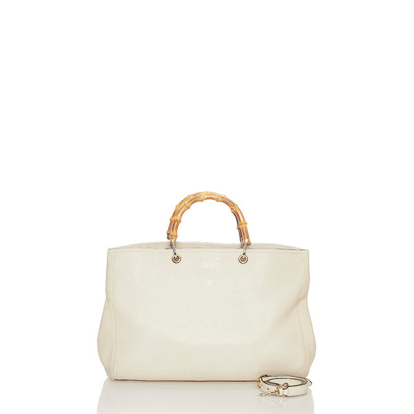 グッチ バンブー  ショッパー ホワイト レザー トートバッグ ショルダーバッグ 2WAY レディース GUCCI 【中古】